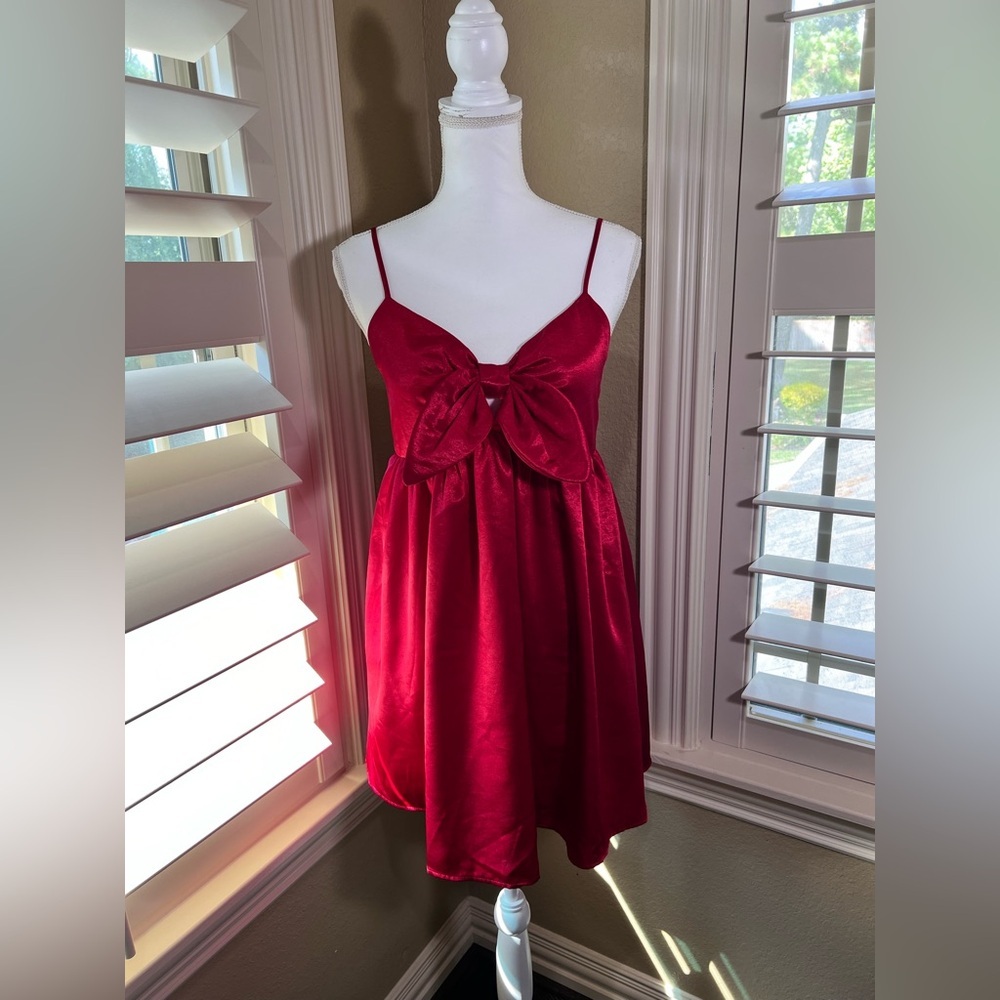 TCEC Beautiful Red Silky Bow Dress